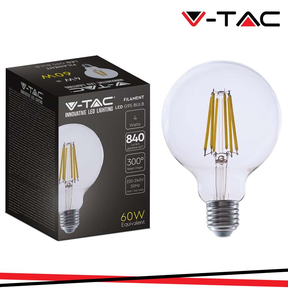 LED LAMPADINA 4W FILAMENTO E27 G95 CLEAR COVER 3000K