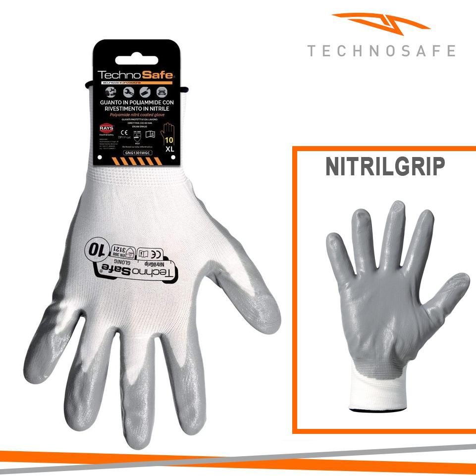 GUANTI SINTETICO MIS.8 NITRILE DORSO AREATO BIANCO CAV.