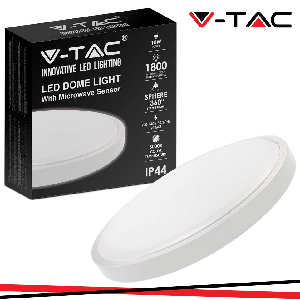 18W LED DOME LIGHT ROTONDO MICROWAVE SENSOR CORNICE BIANCA 6500K IP44