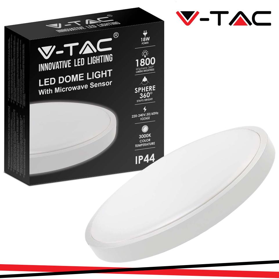 18W LED DOME LIGHT ROTONDO MICROWAVE SENSOR CORNICE BIANCA 6500K IP44