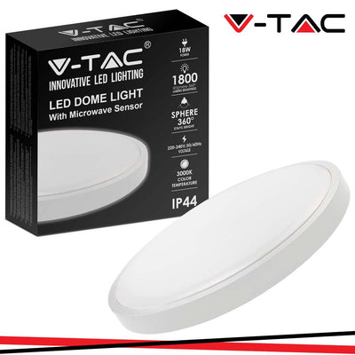 18W LED DOME LIGHT ROTONDO MICROWAVE SENSOR CORNICE BIANCA 6500K IP44