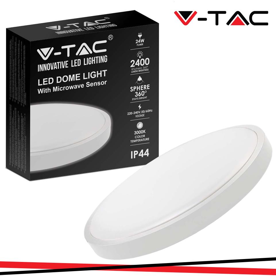 24W LED DOME LIGHT ROTONDO MICROWAVE SENSOR CORNICE BIANCA 6500K IP44
