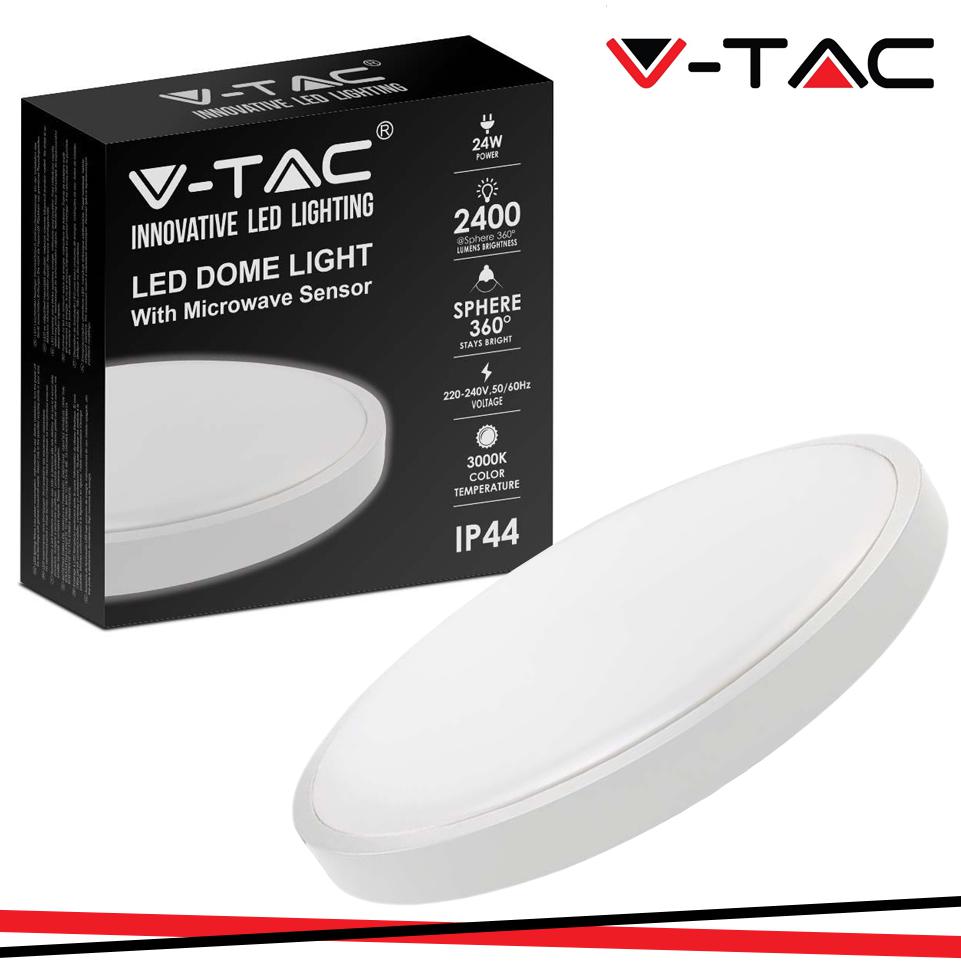 24W LED DOME LIGHT ROTONDO MICROWAVE SENSOR CORNICE BIANCA 6500K IP44