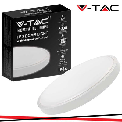 30W LED DOME LIGHT ROTONDO MICROWAVE SENSOR CORNICE BIANCA 4000K IP44