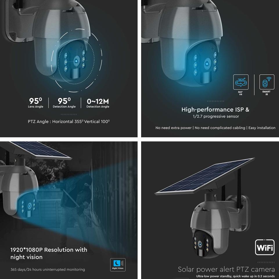 WIFI HD SMART SOLAR ENERGY PTZ CAMERA WITH SENSO-BLACK BODY