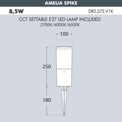 AMELIA SPIKE GREY 8,5W CCT E27