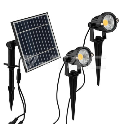 2*FARETTI LED DA GIARDINO 2*1.2W CON PICCHETTO E PANNELLO SOLARE COLORE NERO 3000K IP65