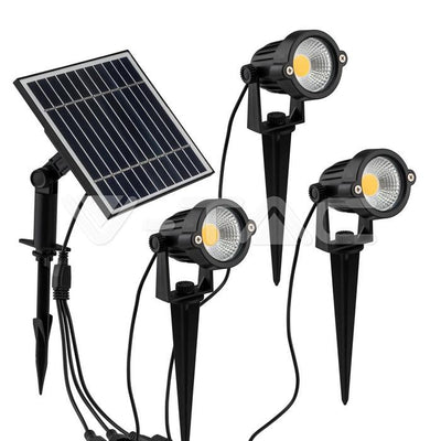 3*FARETTI LED DA GIARDINO 3*1.2W CON PICCHETTO E PANNELLO SOLARE COLORE NERO 3000K IP65