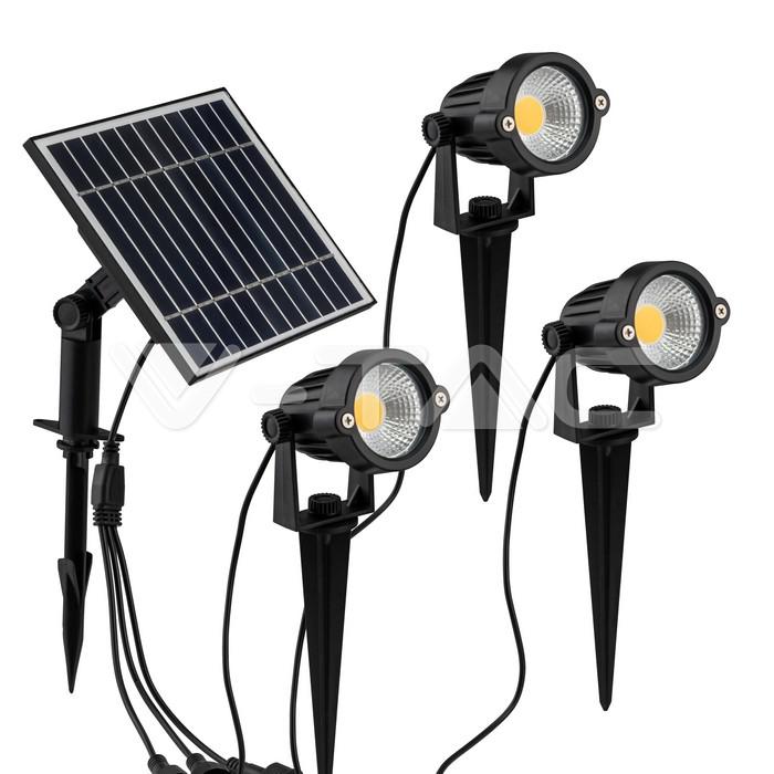 3*FARETTI LED DA GIARDINO 3*1.2W CON PICCHETTO E PANNELLO SOLARE COLORE NERO 3000K IP65