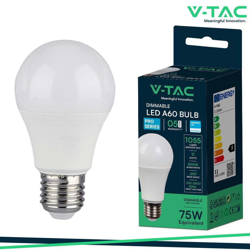 LED LAMPADINA SAMSUNG CHIP 12W E27 A60 DIMMABLE   3000K