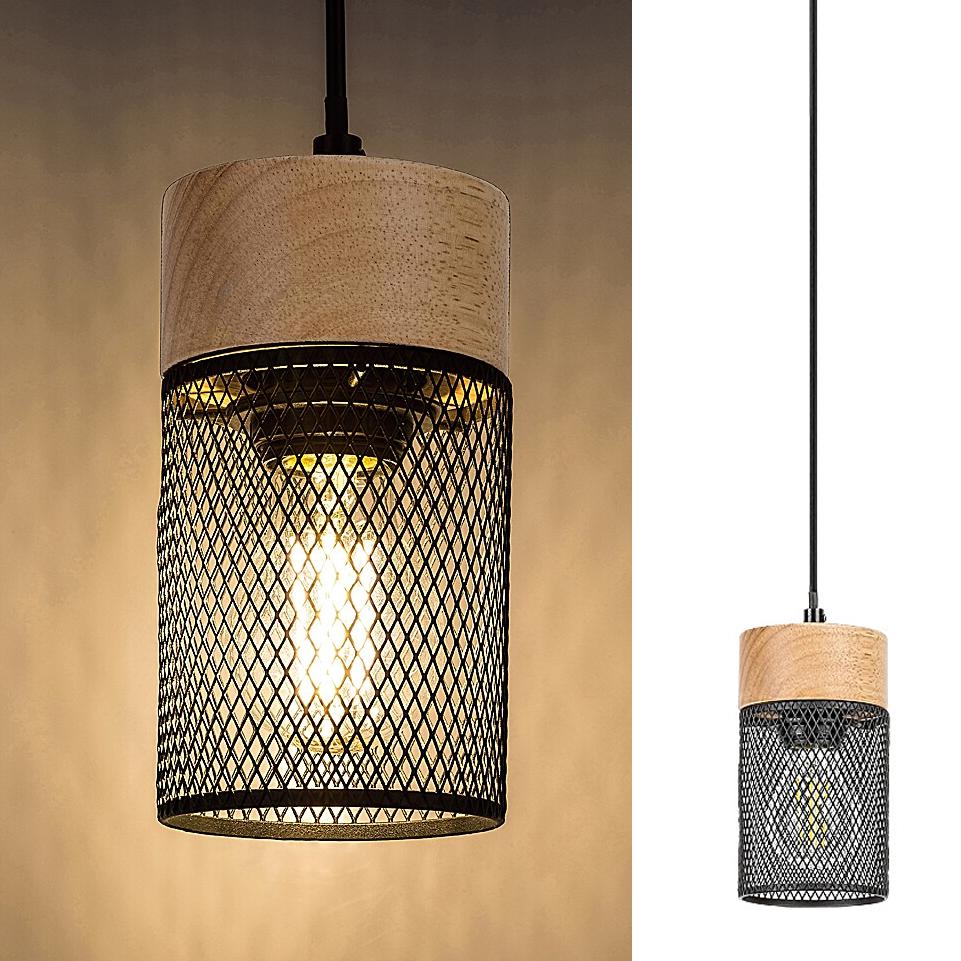 CALLUM, INDOOR PENDANT LAMP, METAL/WOOD LAMP WITH BLACK META