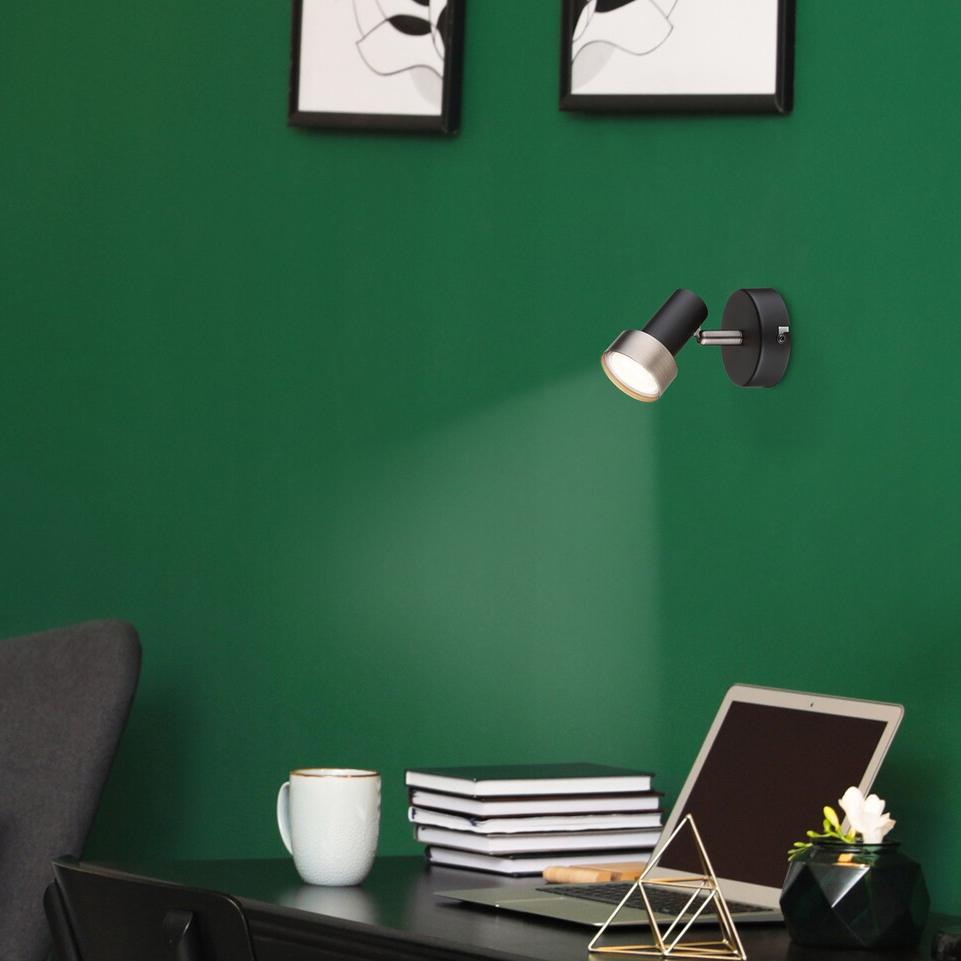 KONRAD, INDOOR WALL LAMP, MATTE BLACK METAL LAMP WITH SILVER
