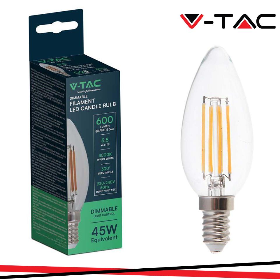 LED LAMPADINA 5.5W FILAMENTO E14 DIMMERABILE CLEAR COVER CANDELA 3000K