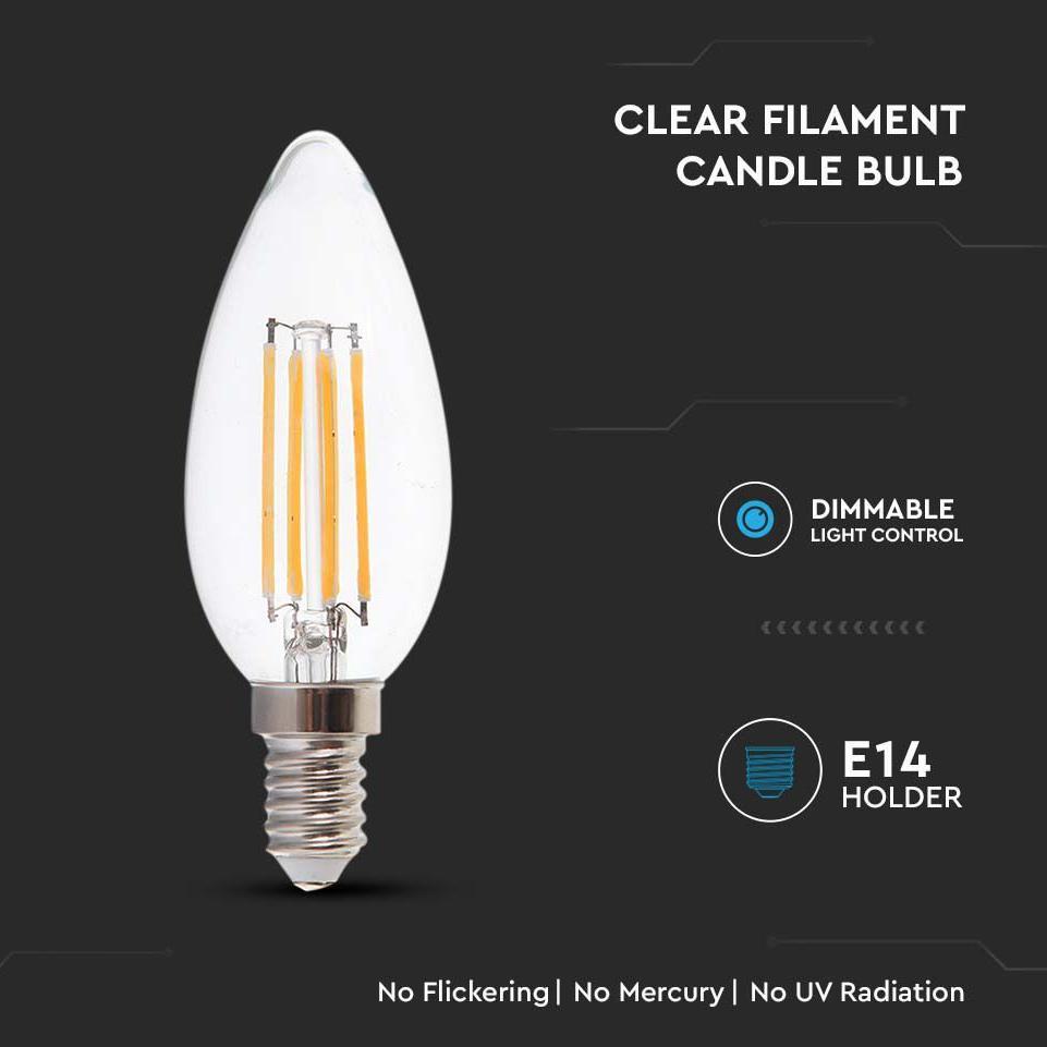 LED LAMPADINA 5.5W FILAMENTO E14 DIMMERABILE CLEAR COVER CANDELA 3000K