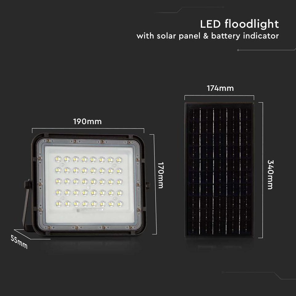 10W LED PROIETTORE SOLARE 6400K BATTERIA SOSTITUIBILE 3M CAVO CORPO NERO