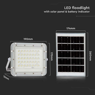 6W LED PROIETTORE SOLARE 6400K BATTERIA SOSTITUIBILE 3M CAVO CORPO BIANCO