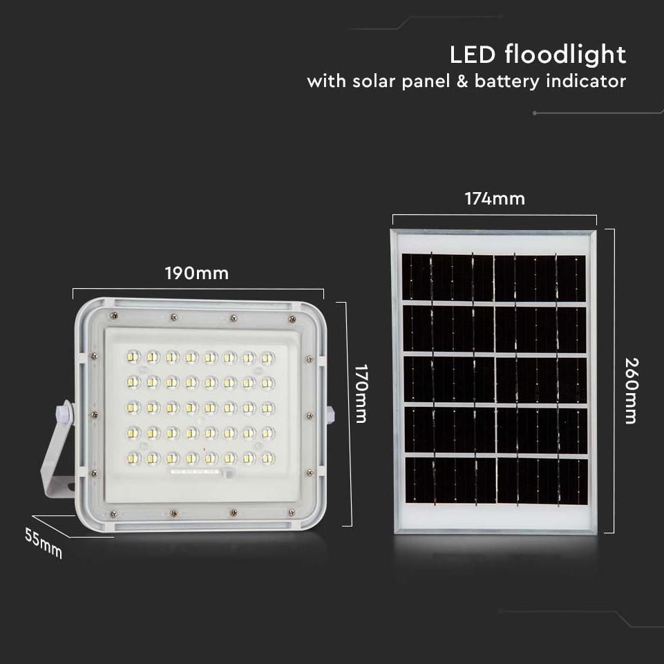 6W LED PROIETTORE SOLARE 6400K BATTERIA SOSTITUIBILE 3M CAVO CORPO BIANCO