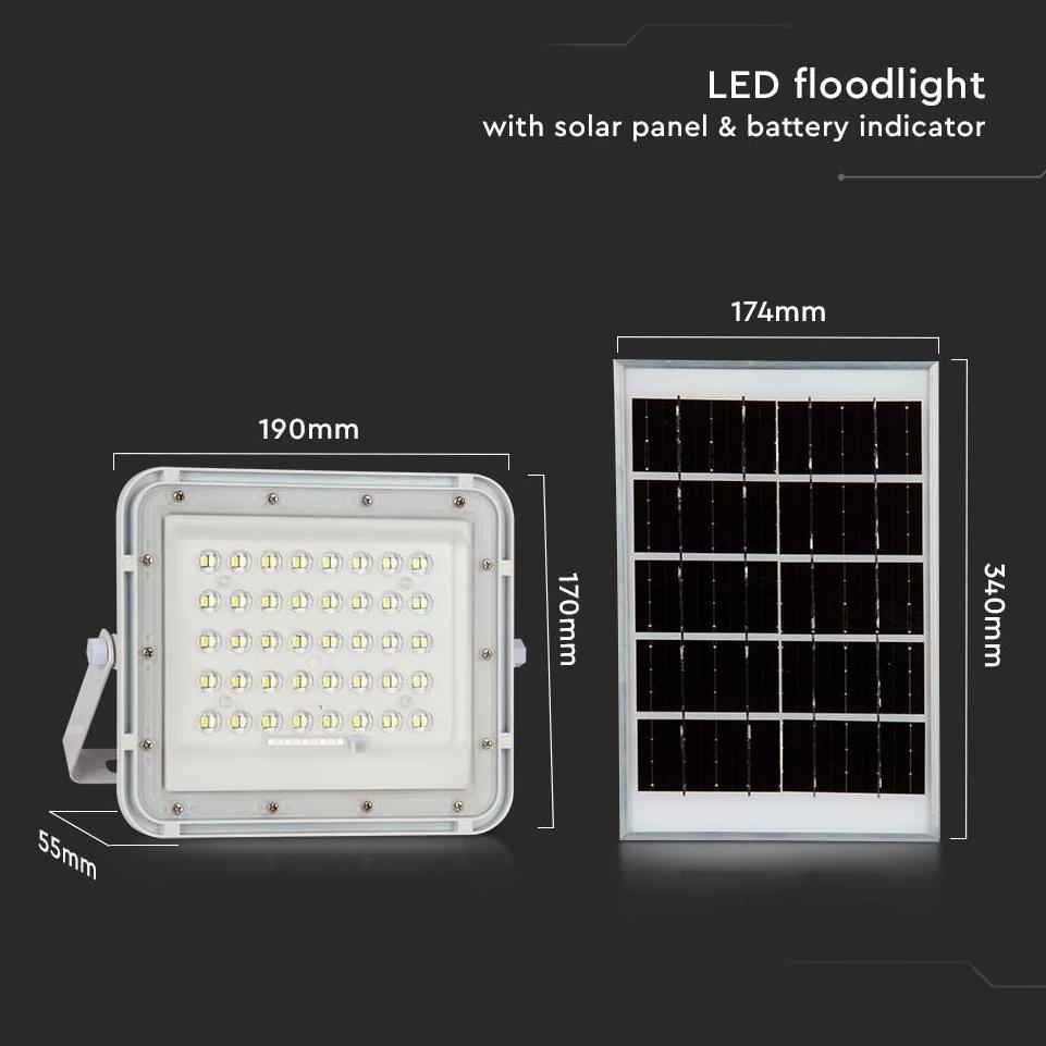 6W LED PROIETTORE SOLARE 4000K BATTERIA SOSTITUIBILE 3M CAVO CORPO BIANCO