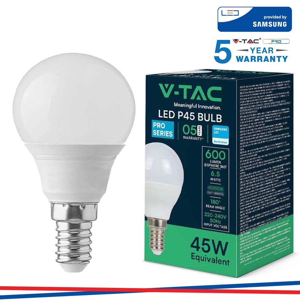 LED LAMPADINA SAMSUNG CHIP 6.5W E14 P45 PLASTICA3000K
