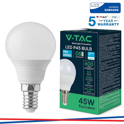 LED LAMPADINA SAMSUNG CHIP 6.5W E14 P45 PLASTICA3000K