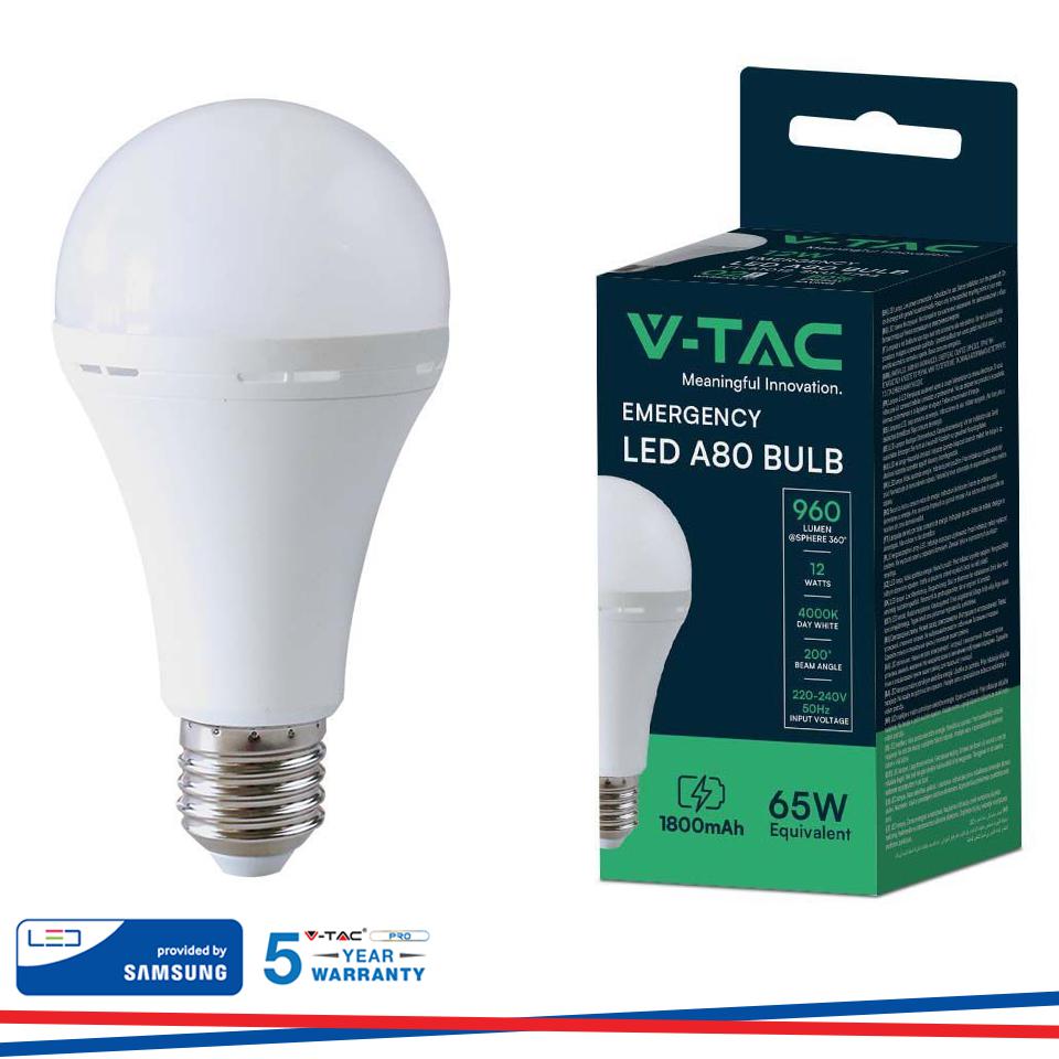 LED LAMPADINA 12W E27 A80  PLASTICA LAMPADA DI EMERGENZA 4000K