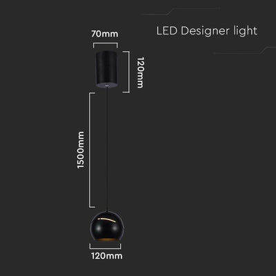 8.5W LED LAMPADA A SOSPENSIONE   180 CORPO NERO 3000K