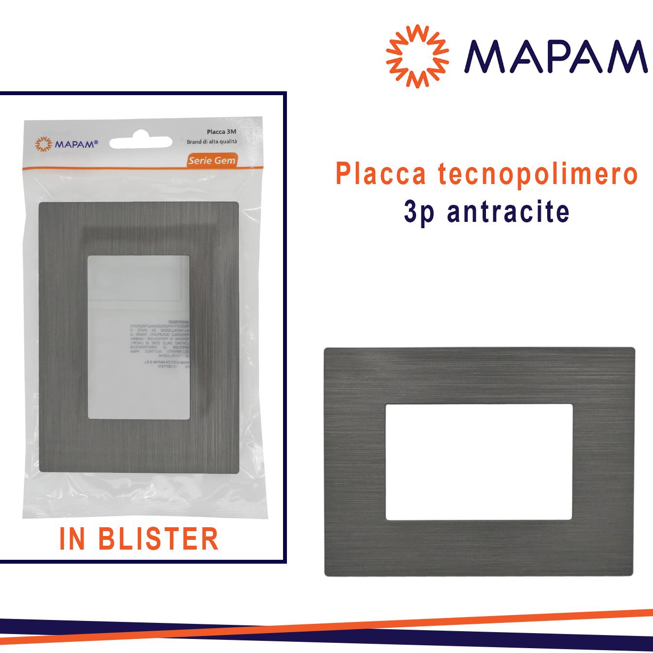 PLACCA TECNOPOLIMERO SPAZZOLATO T2 GEM 3P ANTRACITE BLISTER