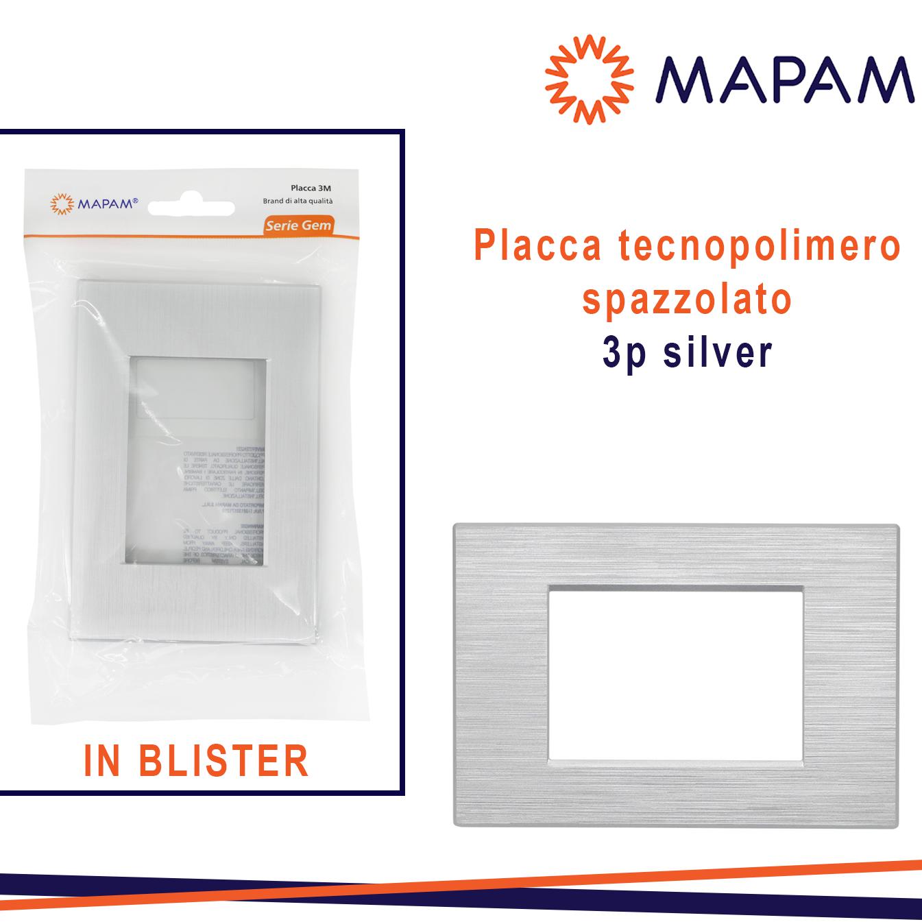 PLACCA TECNOPOLIMERO SPAZZOLATO T2 GEM 3P SILVER BLISTER