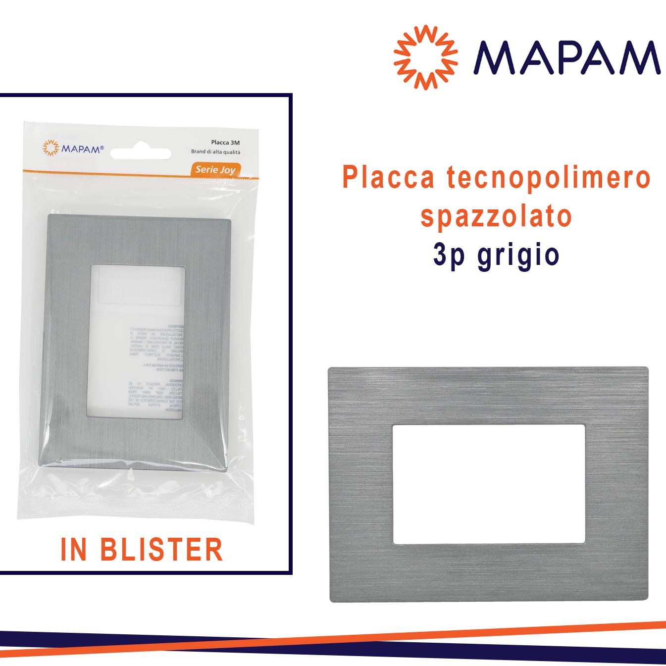 PLACCA TECNOPOLIMERO SPAZZOLATO 3P JOY T3 GRIGIO IN BLISTER