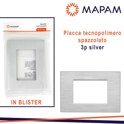 PLACCA TECNOPOLIMERO SPAZZOLATO 3P JOY T3 SILVER IN BLISTER