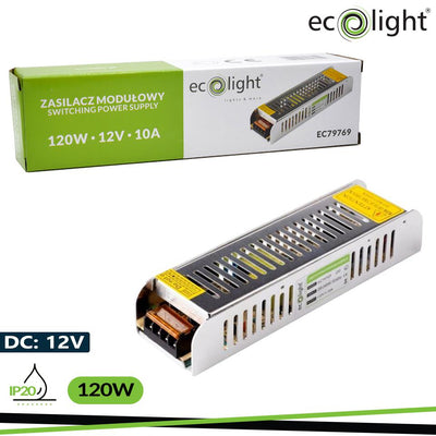 ALIMENTATORE LED 120W 12V 10A  IP20 SLIM 188X46X35