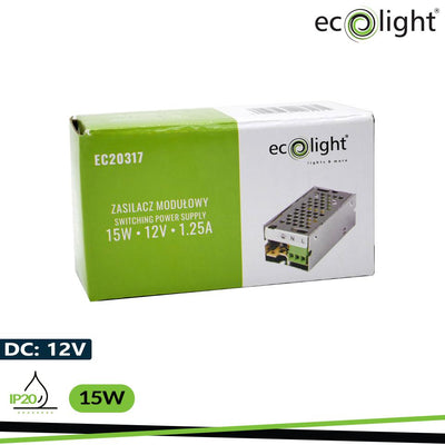 ALIMENTATORE LED 15W 12V 1.25A IP20 SLIM 70X39X31