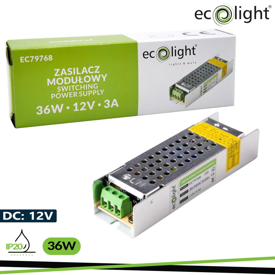 ALIMENTATORE LED 36W 12V 3A IP20 SLIM 100X30X21