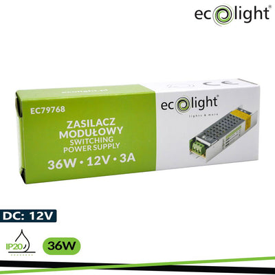 ALIMENTATORE LED 36W 12V 3A IP20 SLIM 100X30X21