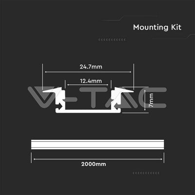 LED STRISCIA MOUNTING KIT WITH DIFFUSER ALUMINUM 2000* 24.7*7MM MILKY