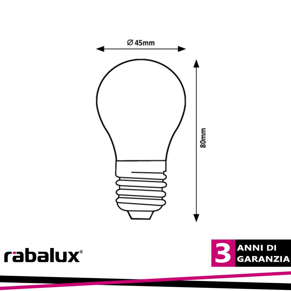 FIL. LED, E27 G45, 2W, 470LM,  4000K