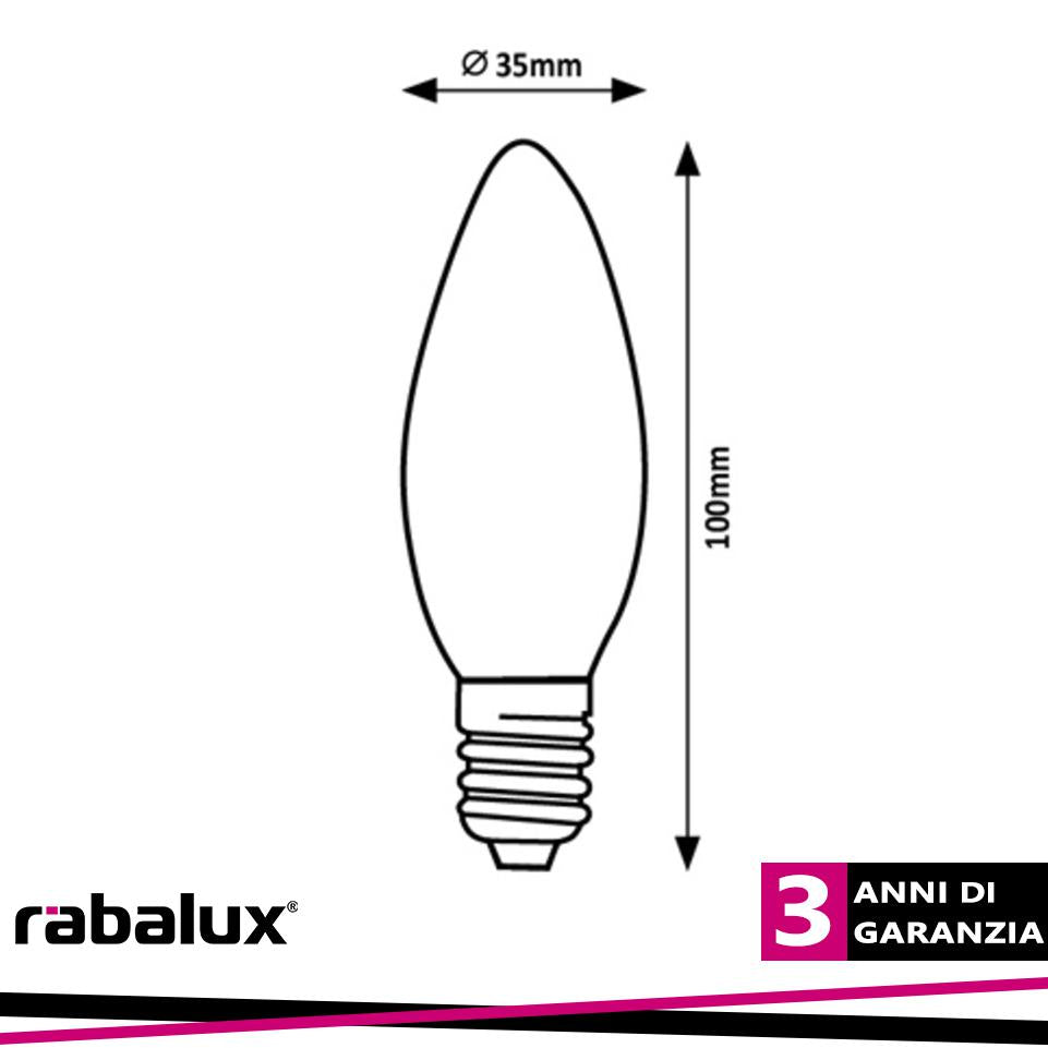 FIL. LED, E14 C37, 4W, 500LM, 2700K