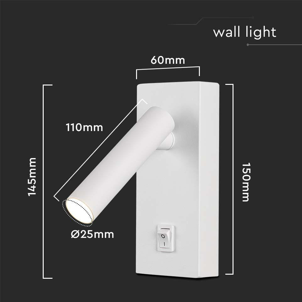 2W FARETTO LED DA PARETE QUADRATO CON INTERRUTTORE 4000K CORPO BIANCO