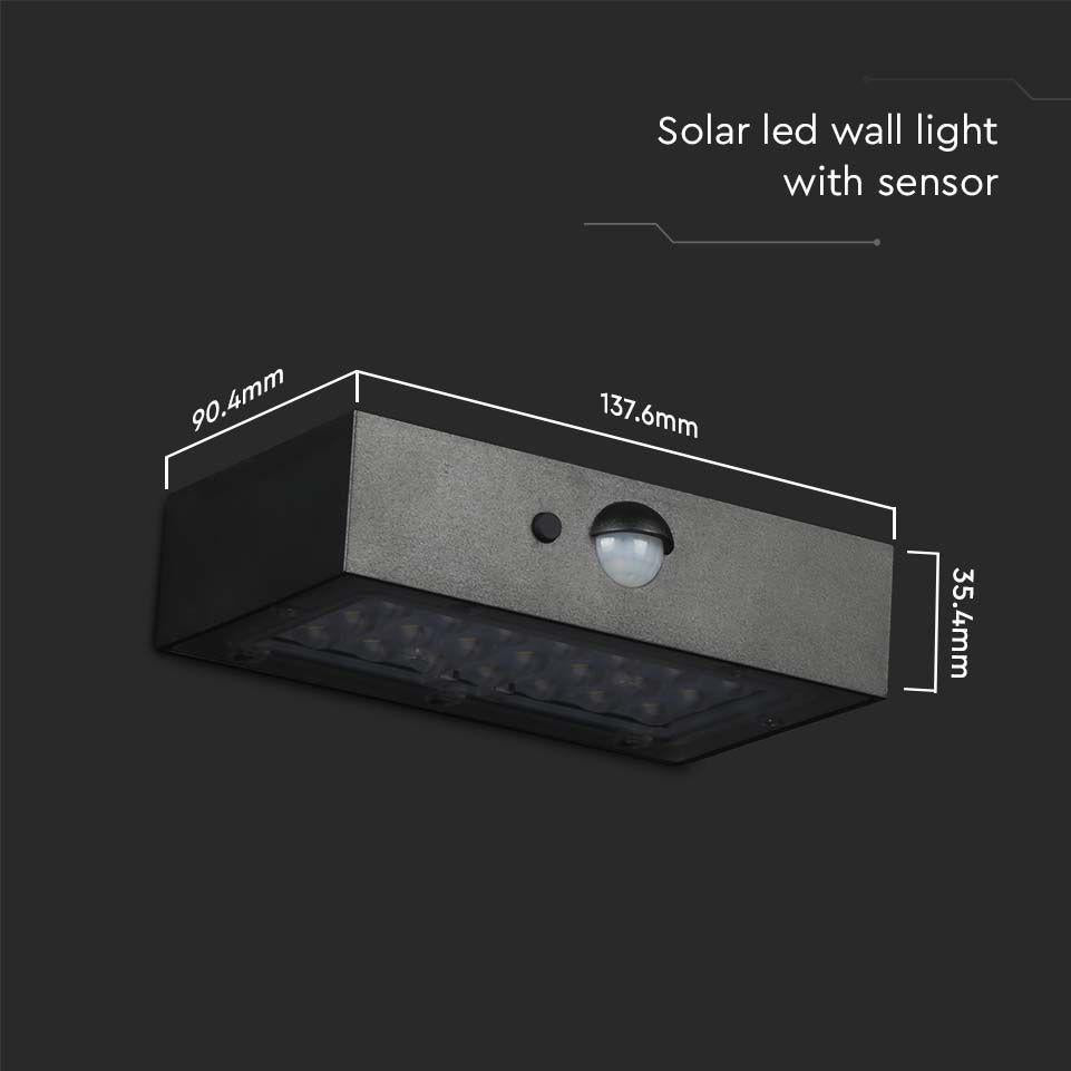 3W LED LUCE SOLARE DA PARETE CON SENSORE 4000K, 3000K CORPO NERO