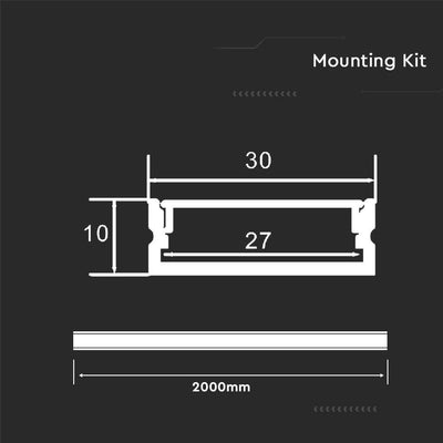 PROFILO IN ALLUMINIO CON DIFUSORE PER STRISCE LED 2000*30*10MM CORPO D ARGENTO