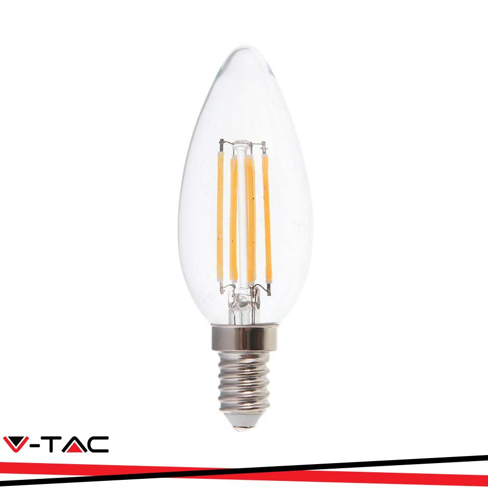 LED LAMPADINA 6W FILAMENT E14 CLEAR COVER CANDLE 3000K 130LM/W