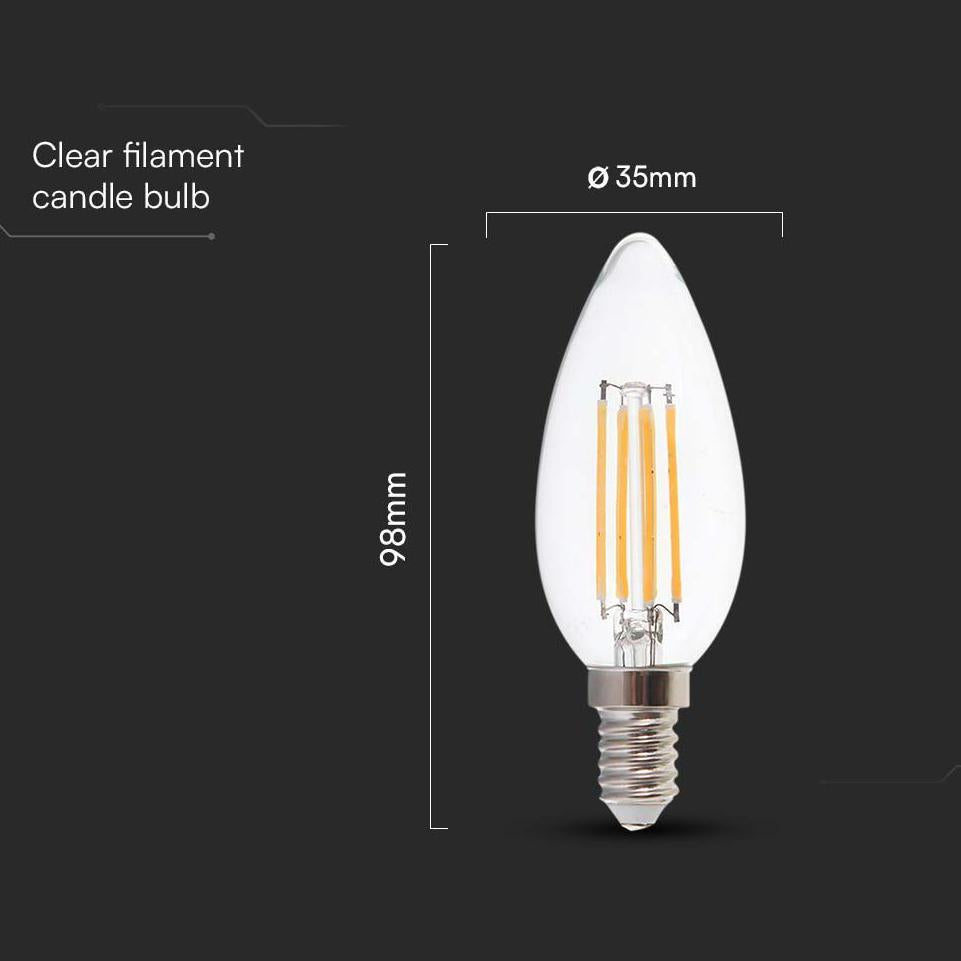 LED LAMPADINA 6W FILAMENT E14 CLEAR COVER CANDLE 3000K 130LM/W