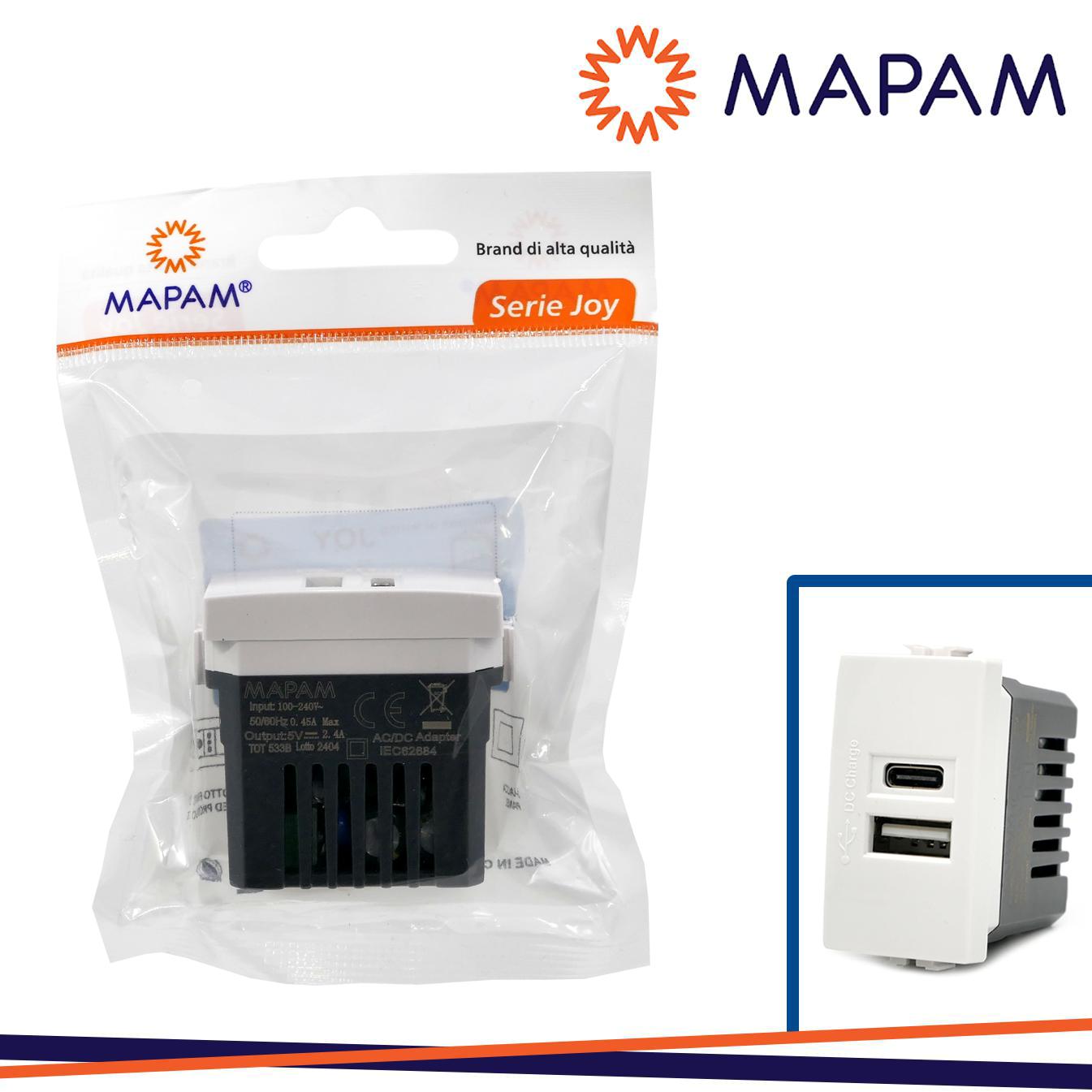 PRESA USB 5V=2.4A A+C T3 JOY 533B BIANCO IN BLISTER