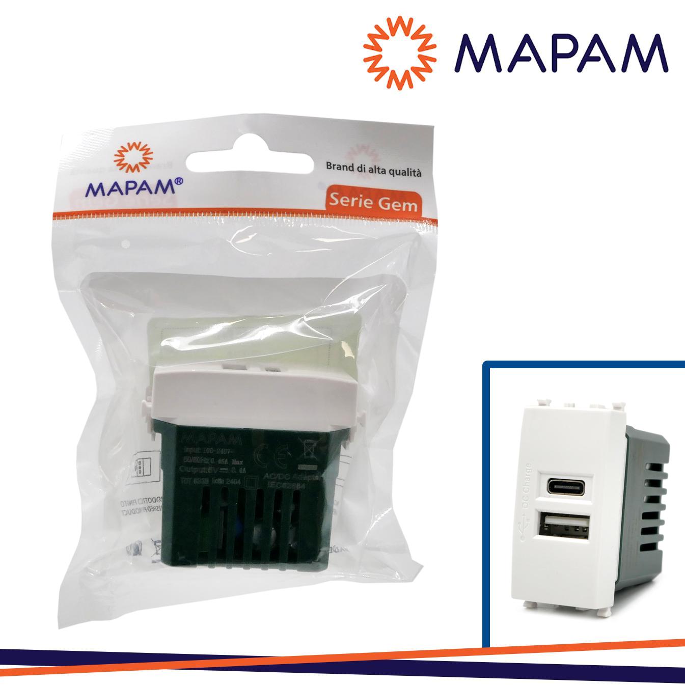 PRESA USB 5V=2.4A A+C T2 GEM 633B BIANCO IN BLISTER