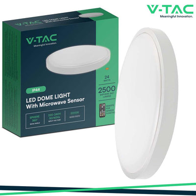 24W LED PLAFONIERA ROTONDA MICROWAVE SENSOR CORNICE BIANCA 4000K IP44
