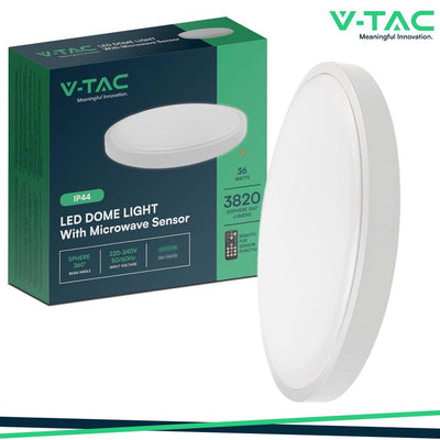 36W LED PLAFONIERA ROTONDA MICROWAVE SENSOR CORNICE BIANCA 4000K IP44