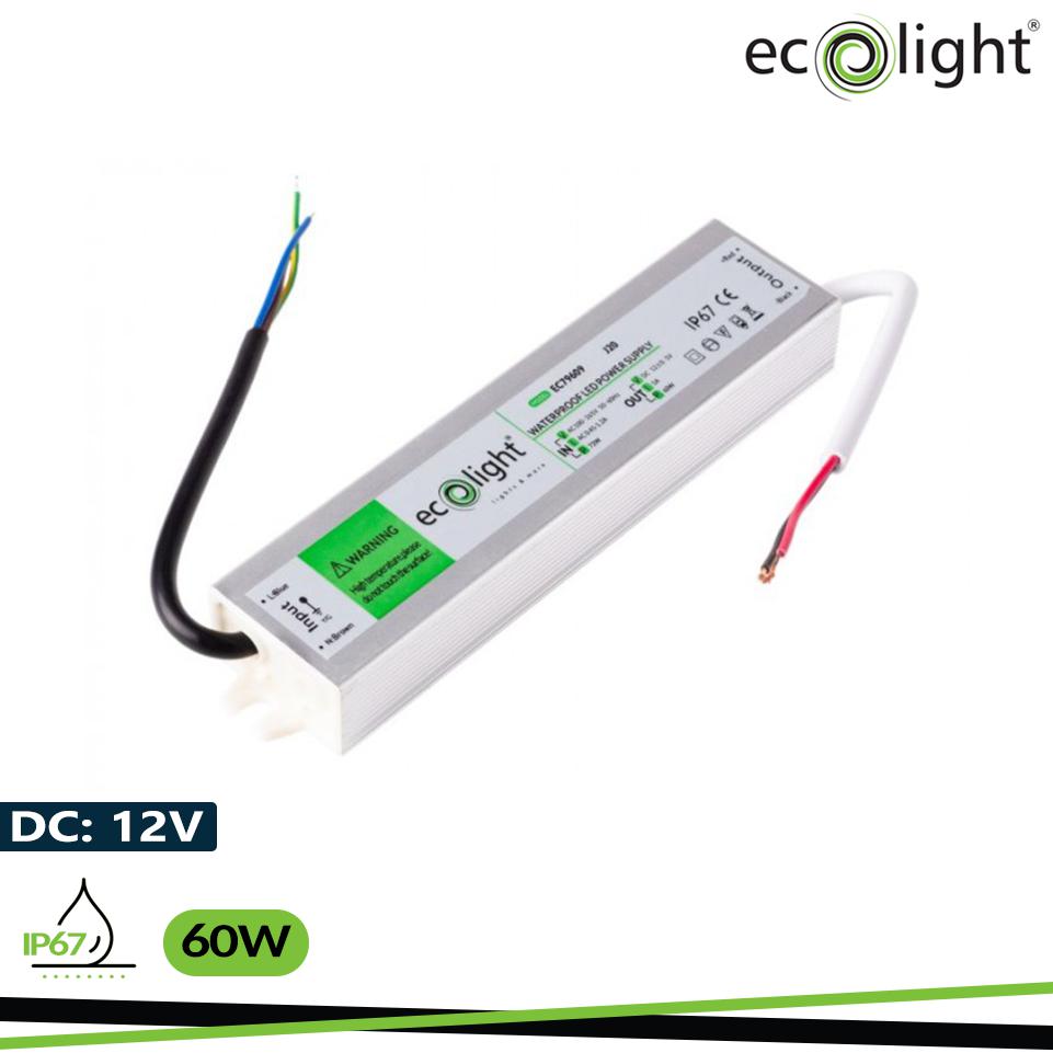 ALIMENTATORE IP67 60W 12V 5A 180X40X22MM