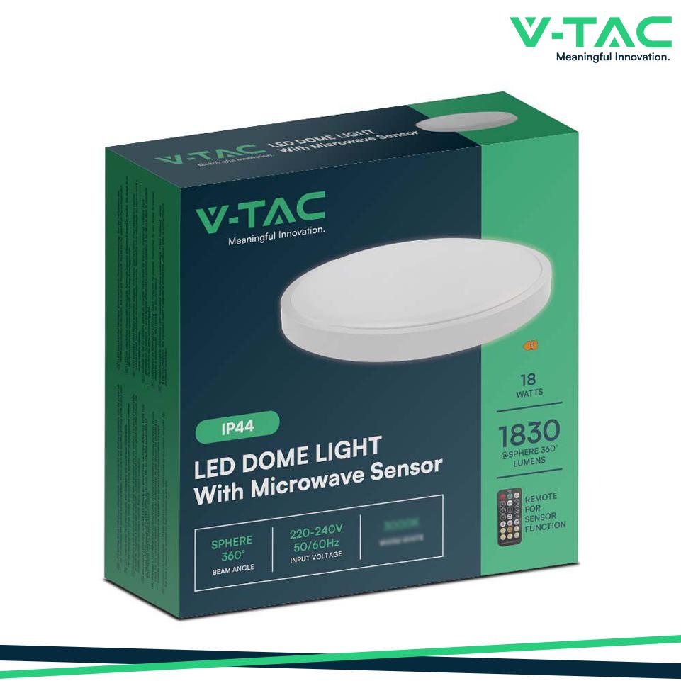 18W LED PLAFONIERA ROTONDA MICROWAVE SENSOR CORNICE BIANCA 4000K IP44