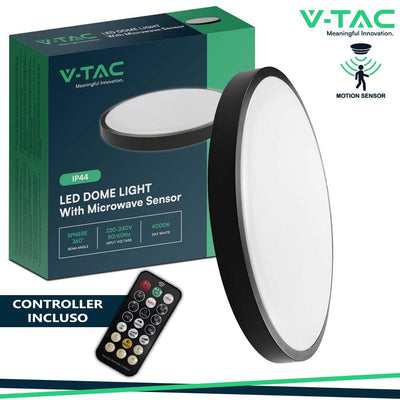 30W LED PLAFONIERA ROTONDA MICROWAVE SENSORE CORNICE NERA  4000K IP44