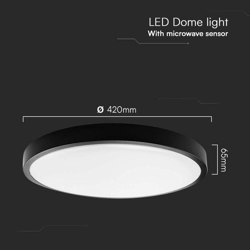 30W LED PLAFONIERA ROTONDA MICROWAVE SENSORE CORNICE NERA  4000K IP44